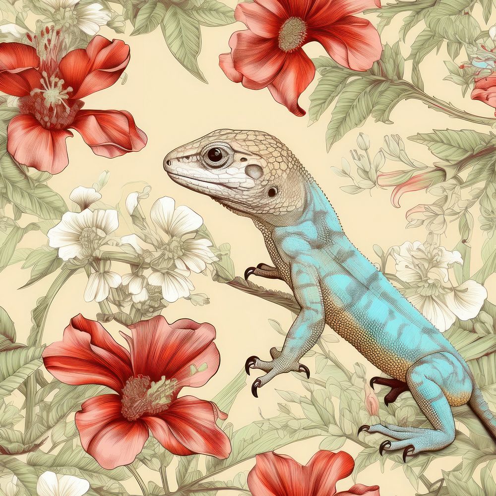 Lizard flower reptile animal. AI generated Image by rawpixel.