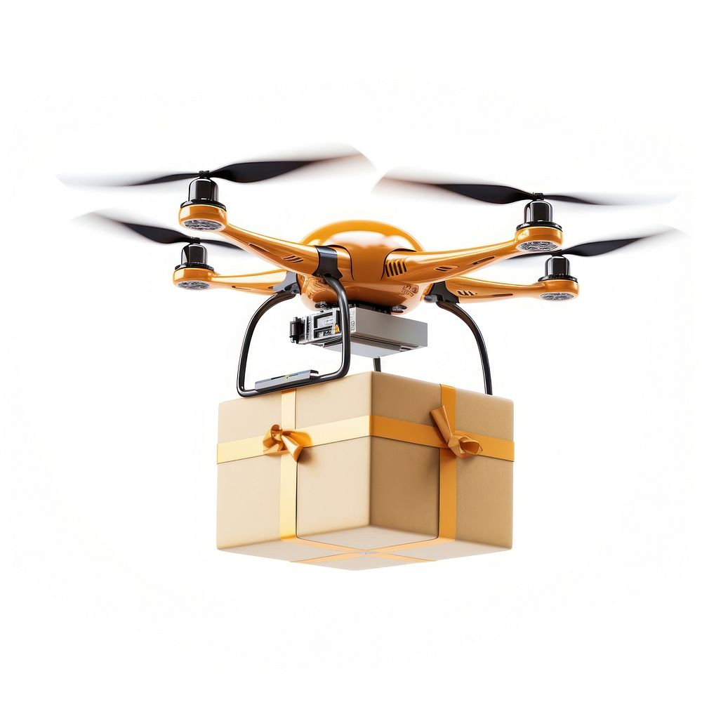 Drone UAV In Flight With Package Attached package drone box. AI generated Image by rawpixel.