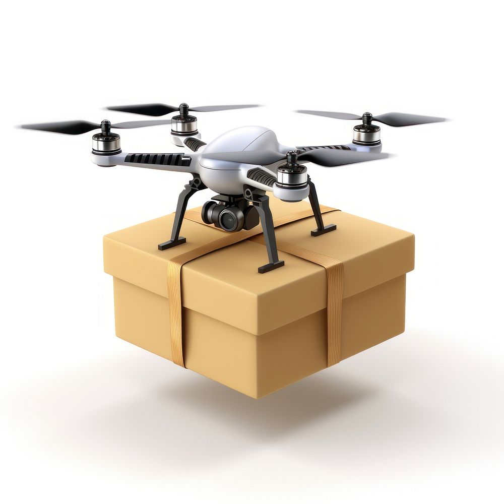 Drone UAV In Flight With Package Attached helicopter cardboard aircraft. AI generated Image by rawpixel.