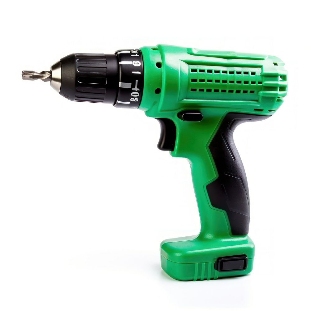 Green electric drill green tool white background. AI generated Image by rawpixel.