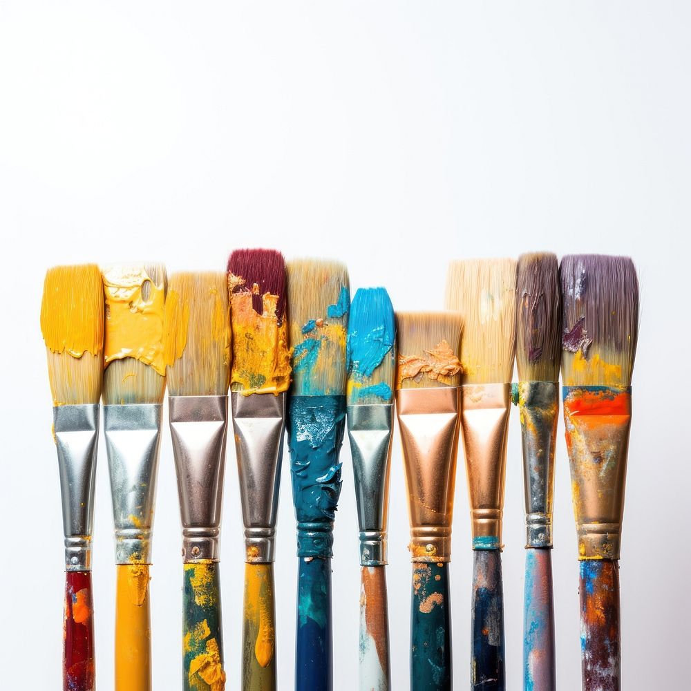Row of artist paintbrushes closeup white background creativity variation. AI generated Image by rawpixel.