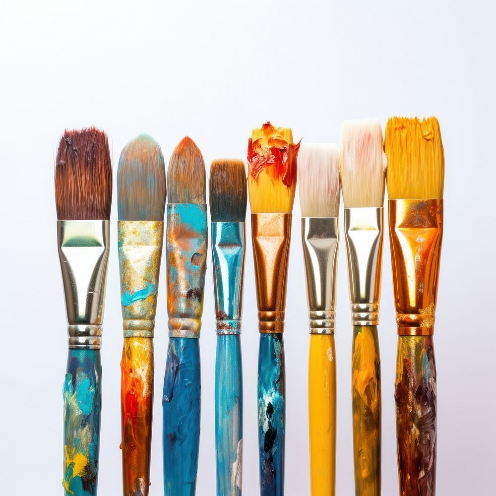 Row of artist paintbrushes closeup white background creativity variation. AI generated Image by rawpixel.