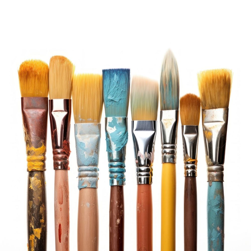 Row of artist paintbrushes closeup tool white background creativity. AI generated Image by rawpixel.
