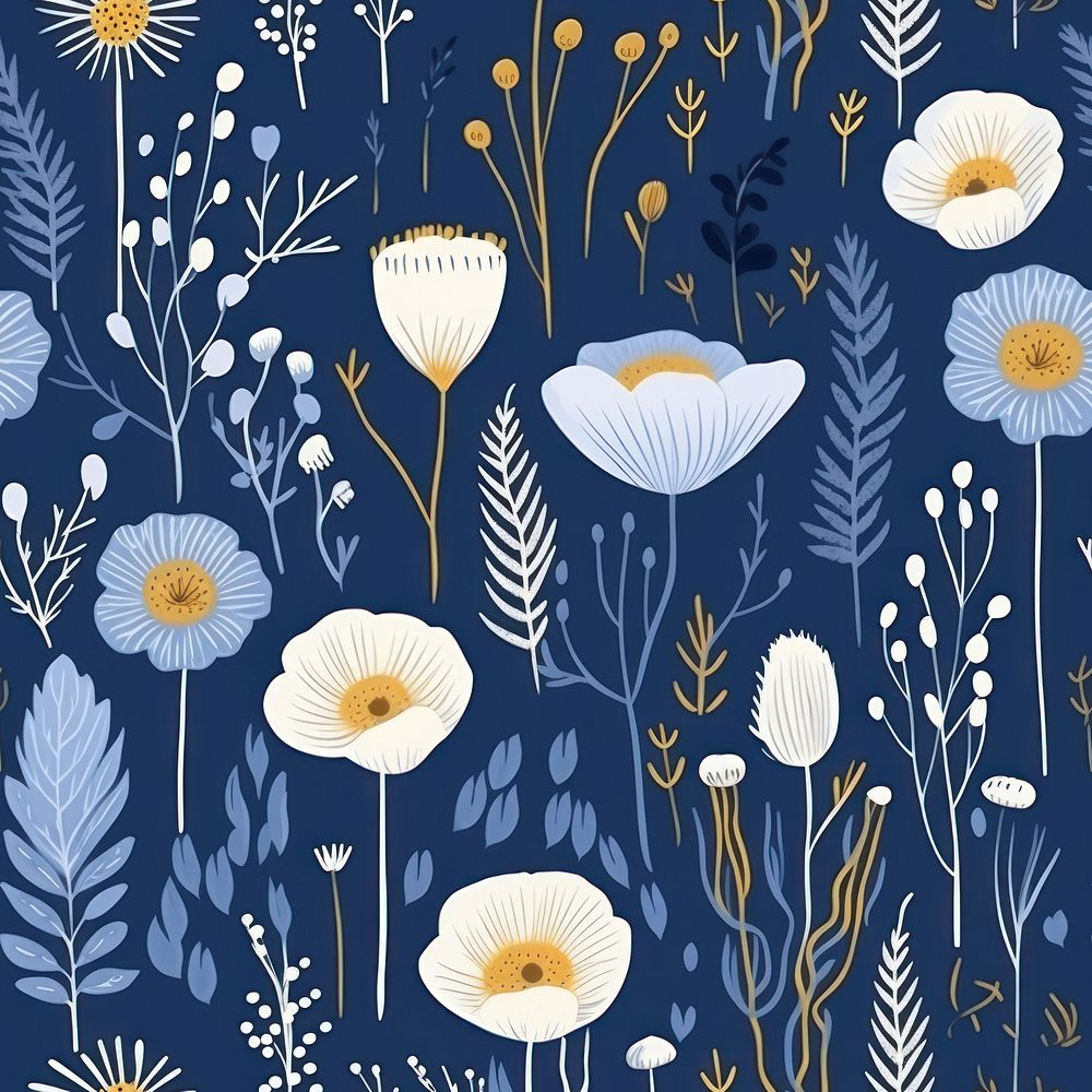 Floral field pattern backgrounds blue