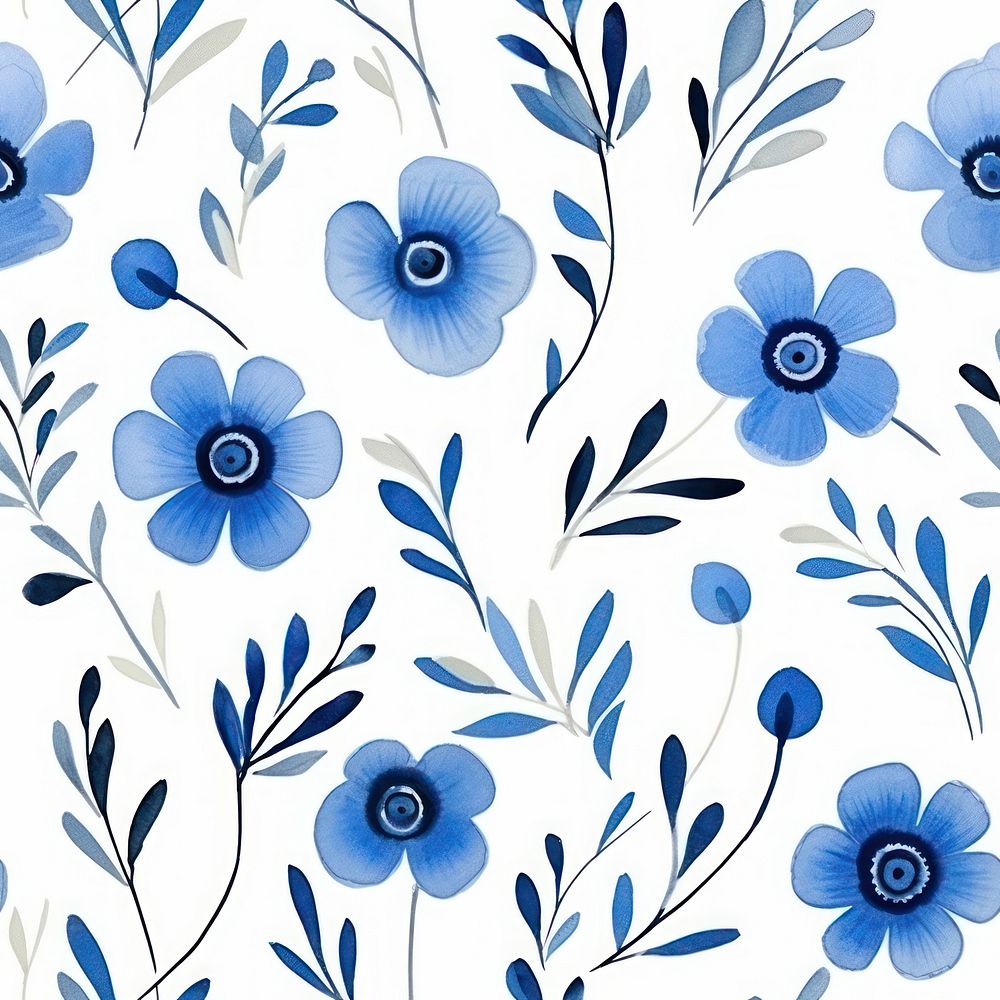 Blue flower pattern backgrounds plant. AI generated Image by rawpixel.