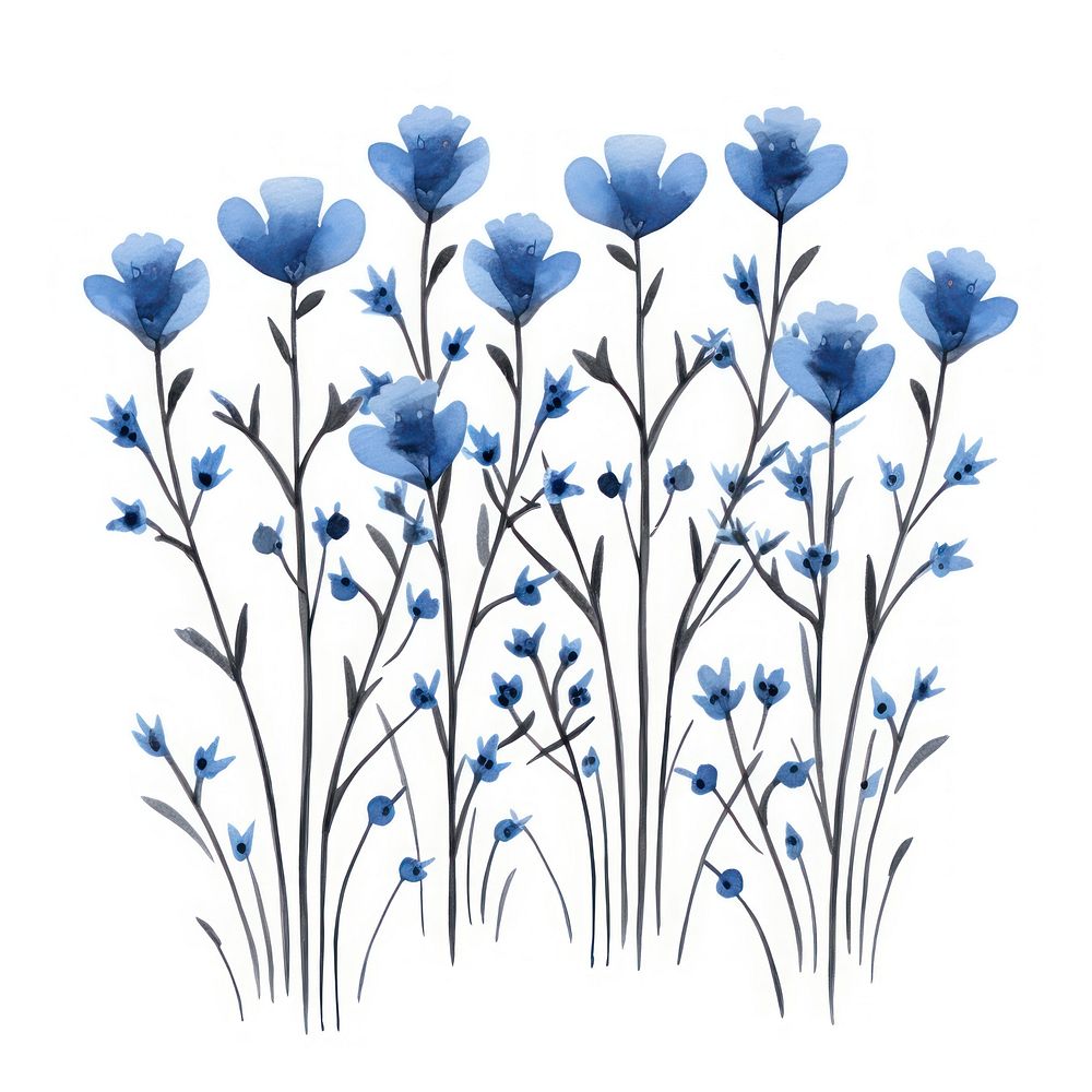 Blue flowers pattern plant white background. AI generated Image by rawpixel.
