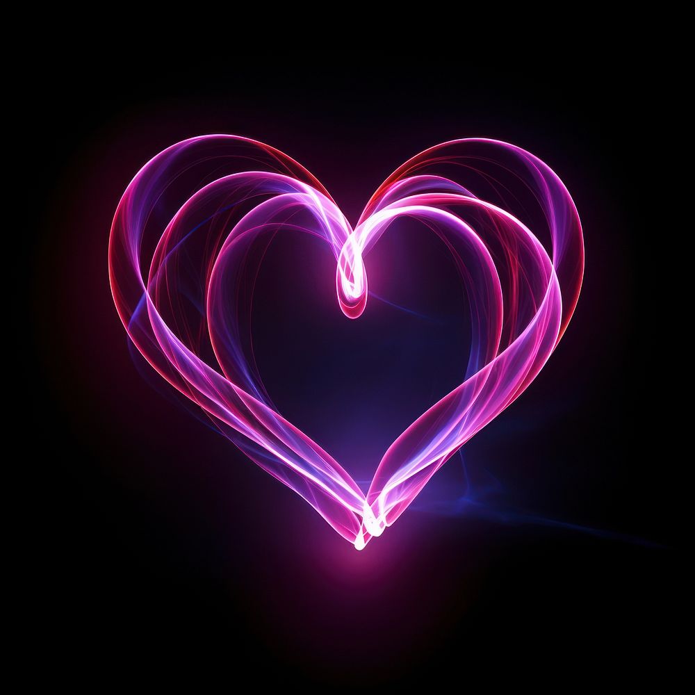 A heartshape light painting glowing purple night. AI generated Image by rawpixel.