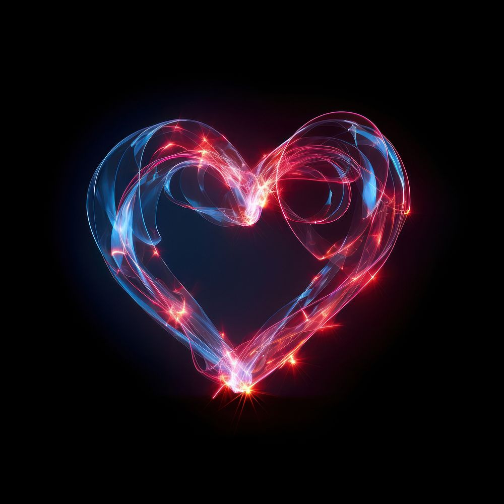 A heartshape light painting glowing pattern night. AI generated Image by rawpixel.