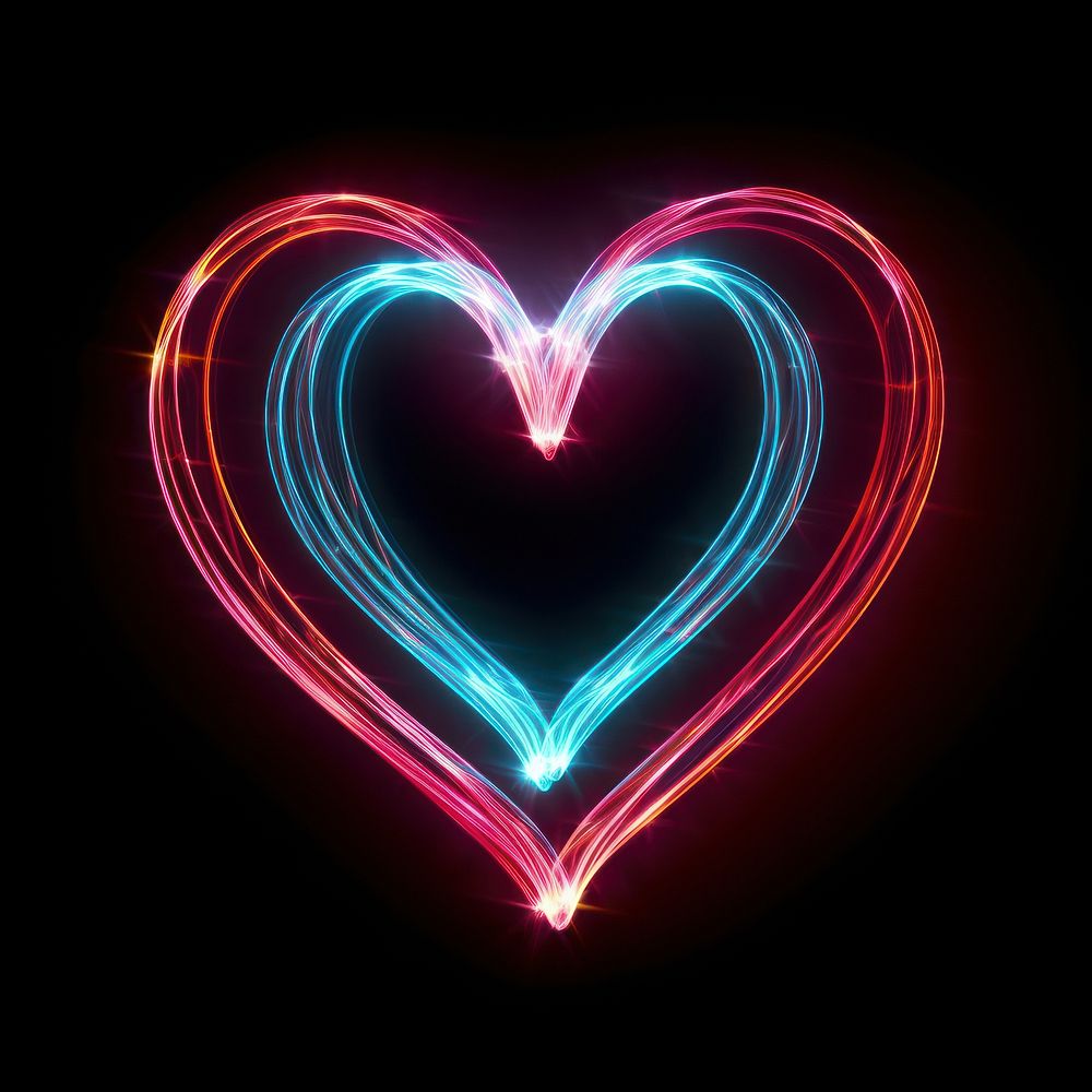 A heartshape light painting neon night illuminated. AI generated Image by rawpixel.