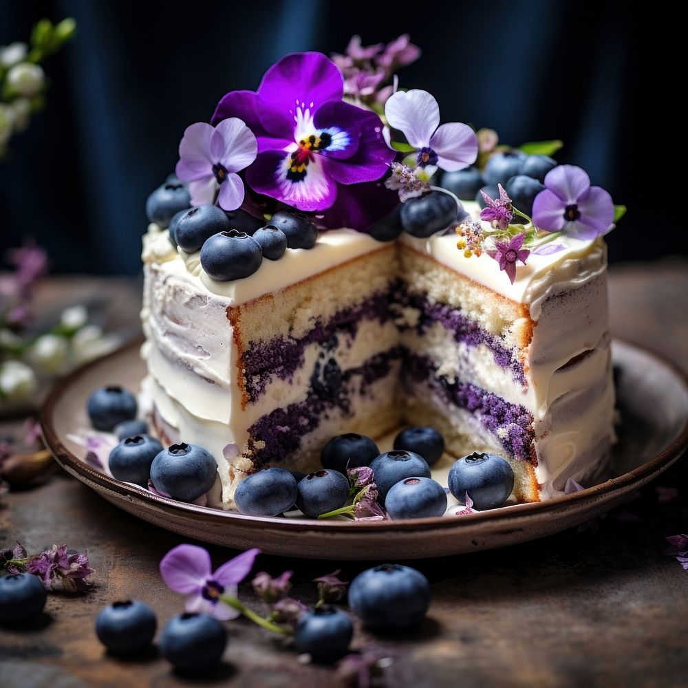 Cake blueberry flower fruit. AI generated Image by rawpixel.