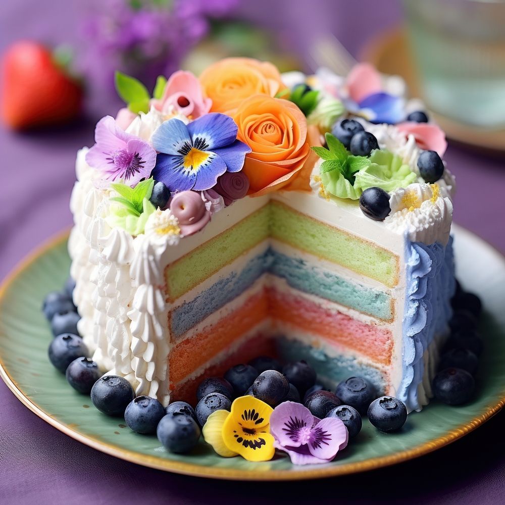 Cake blueberry flower fruit. AI generated Image by rawpixel.