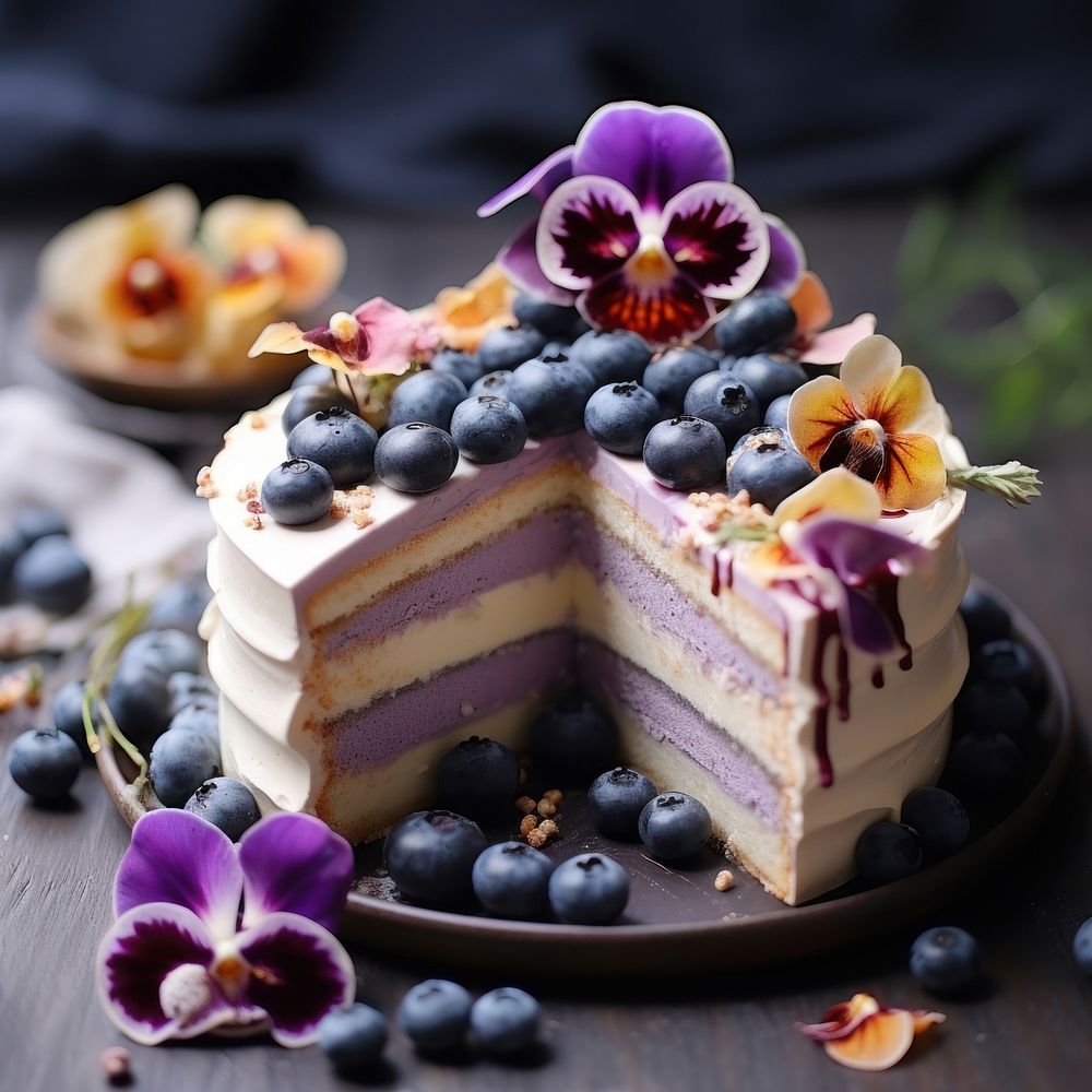 Cake blueberry flower fruit. AI generated Image by rawpixel.