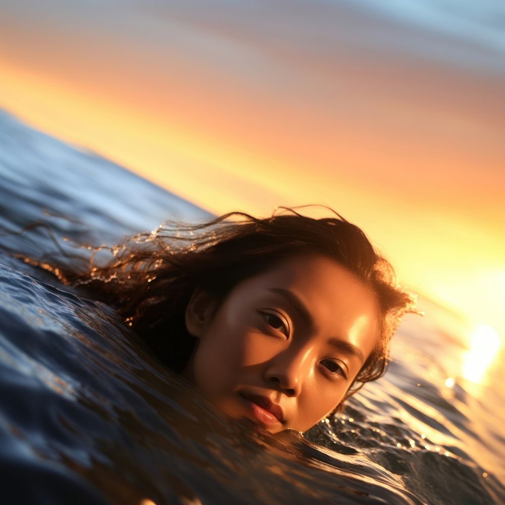 South east asian tan skin woman photography swimming portrait. AI generated Image by rawpixel.