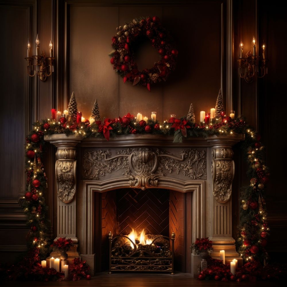 Fireplace christmas candle hearth. AI generated Image by rawpixel.