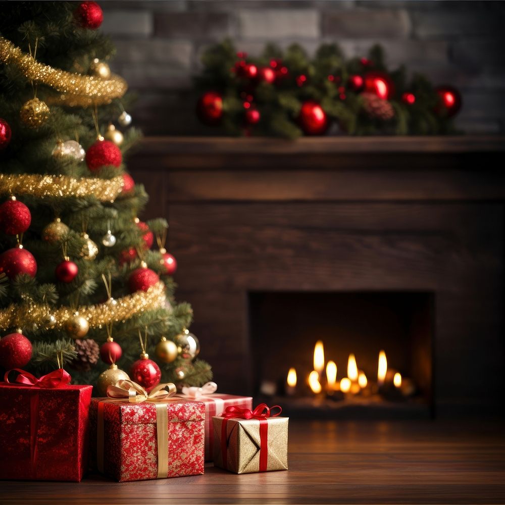 Fireplace christmas gift tree. AI generated Image by rawpixel.