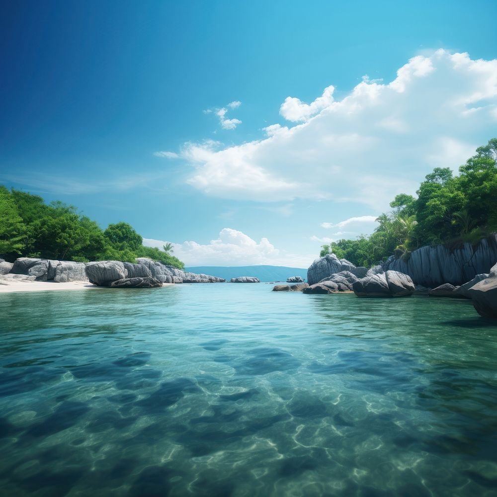 Island sea landscape outdoors horizon nature. AI generated Image by rawpixel.