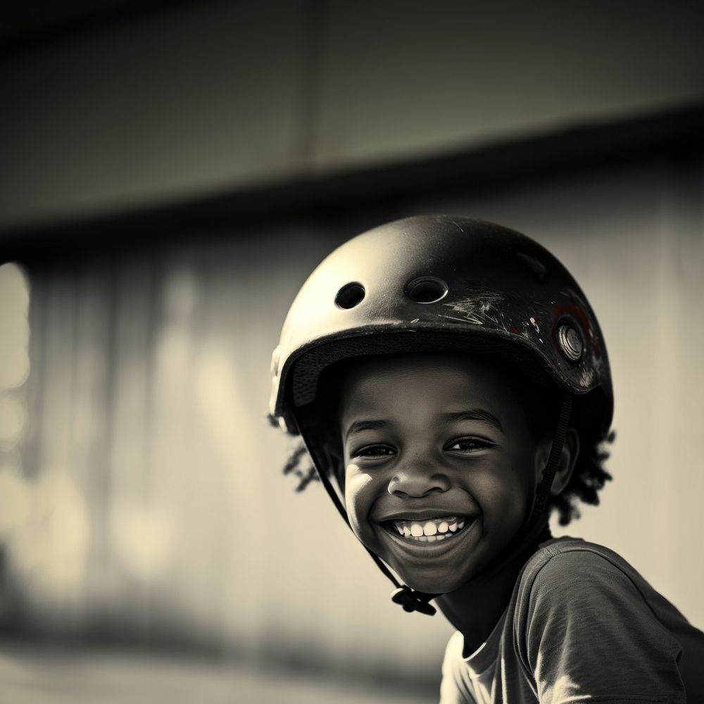African american boy smile portrait helmet. AI generated Image by rawpixel.