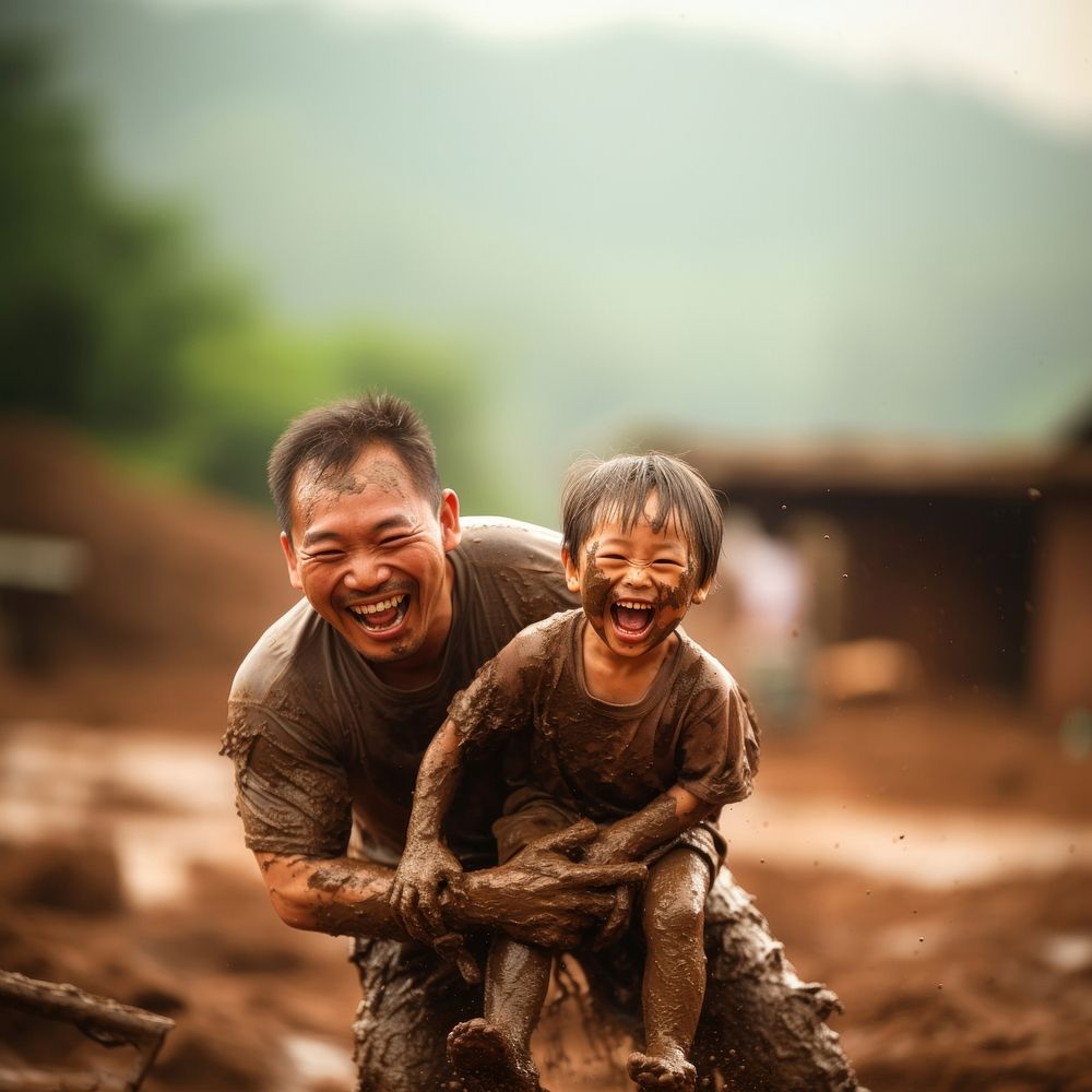 Play mud laughing portrait adult. AI generated Image by rawpixel.