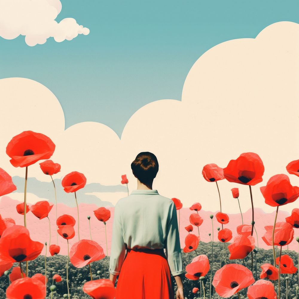 Poppy flower field plant adult tranquility. AI generated Image by rawpixel.