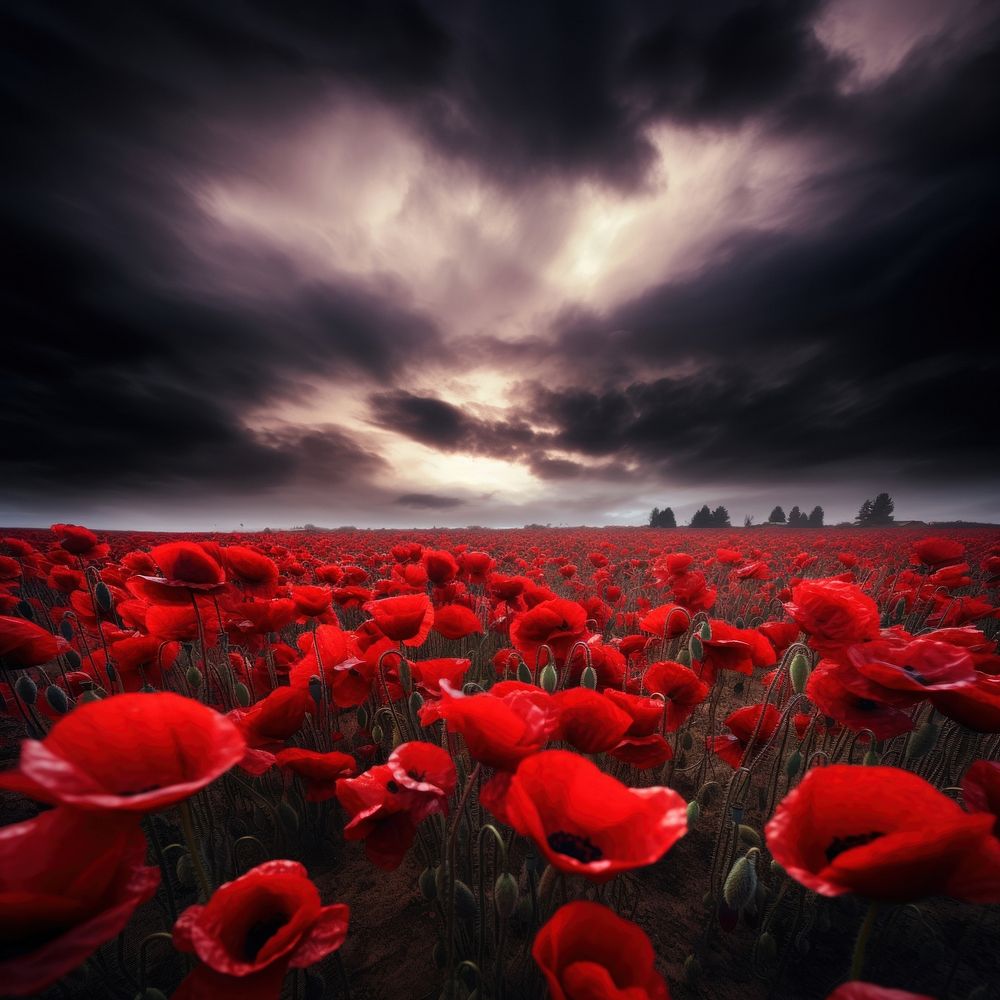 Poppy flower field landscape outdoors nature. AI generated Image by rawpixel.