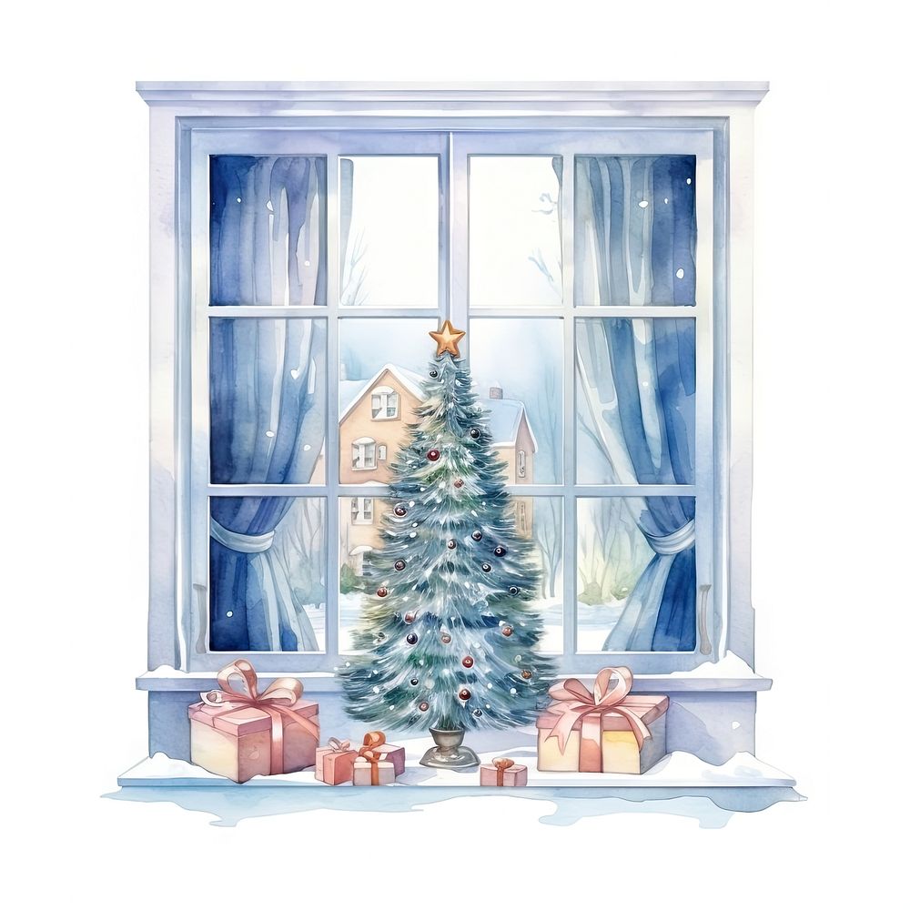 Winter white window christmas gift tree. AI generated Image by rawpixel.