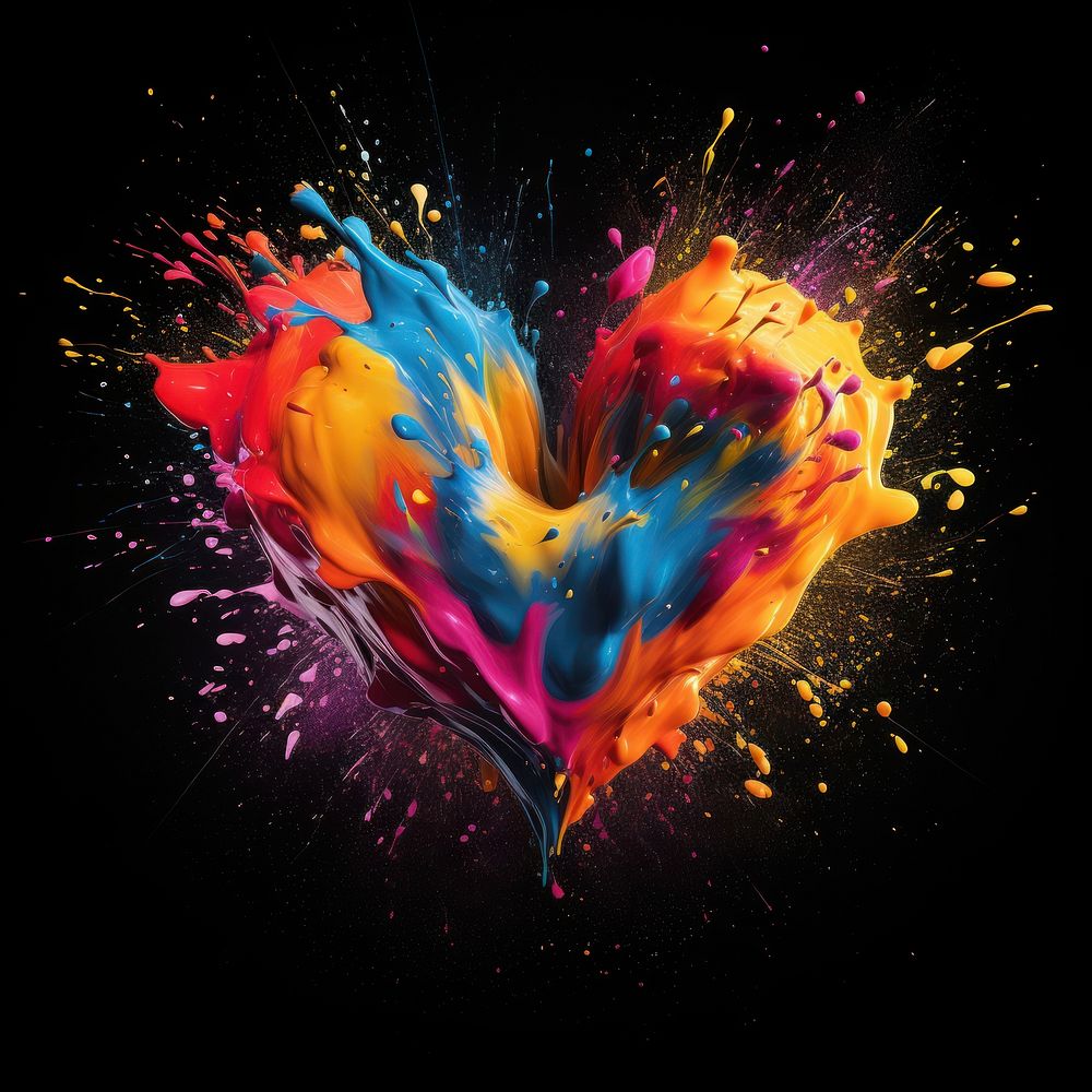 Heartshape colorful splash pattern black background creativity. AI generated Image by rawpixel.