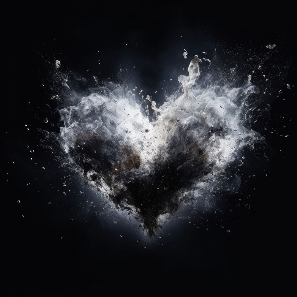 Heartshape black background exploding splashing. AI generated Image by rawpixel.