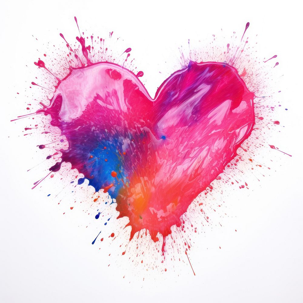 Simple real a Heartshape Splattered paint splattered heart white background. AI generated Image by rawpixel.