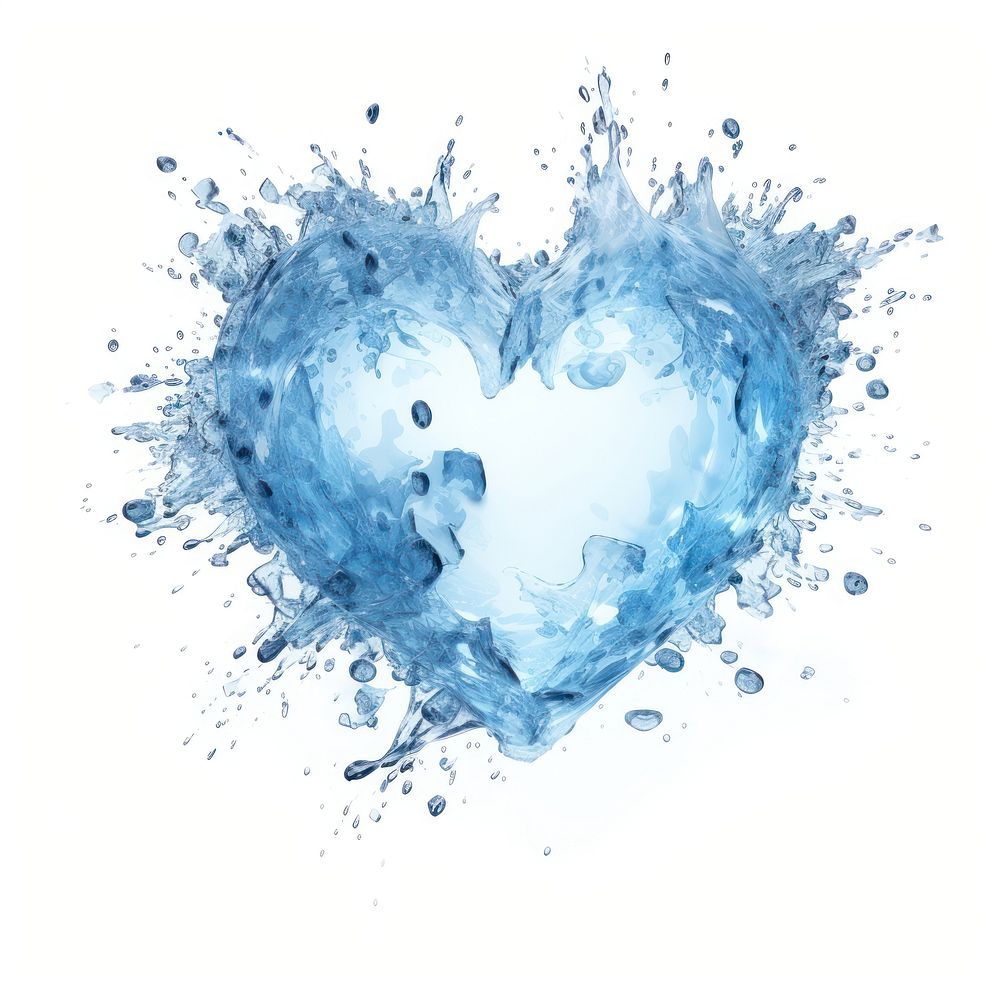 Simple heartshape Ice crystal exploding blue backgrounds splattered. AI generated Image by rawpixel.