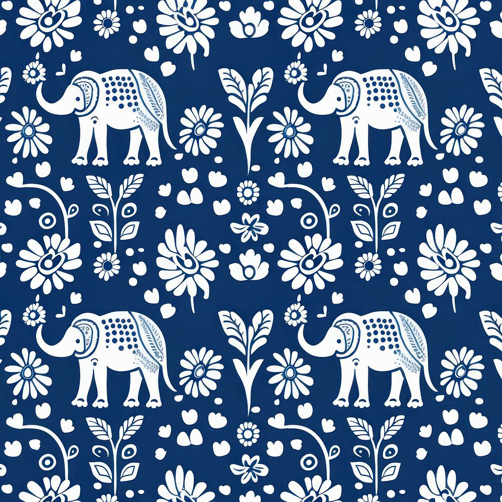 Elephant thai blue pattern backgrounds mammal wallpaper. AI generated Image by rawpixel.