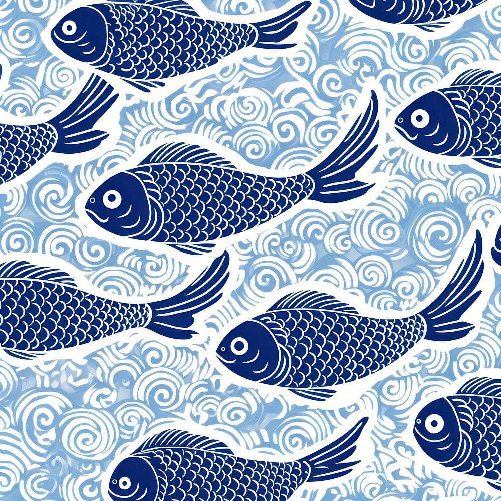Fish chinese blue pattern backgrounds animal creativity