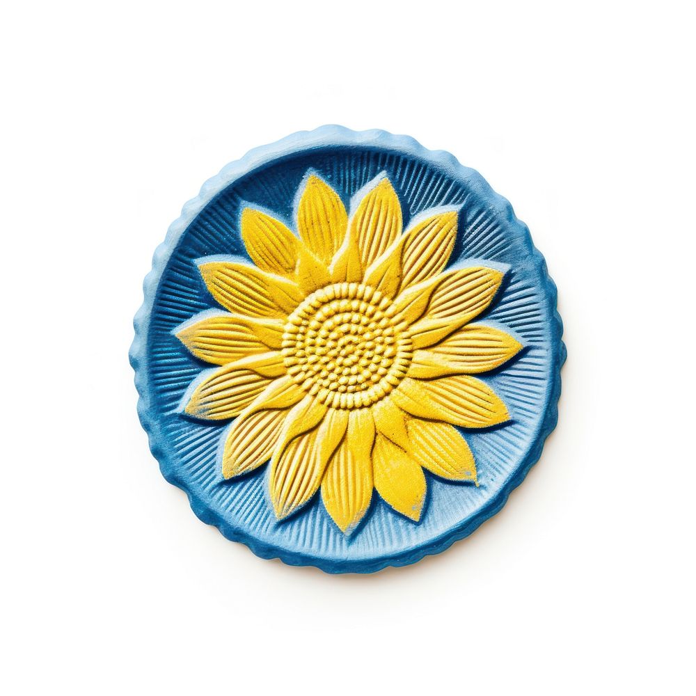 Sunflower yellow plate blue. AI generated Image by rawpixel.
