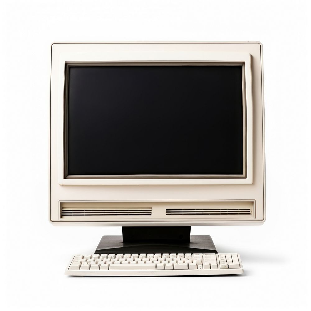 Vintage CRT computer monitor with black screen white background electronics television. AI generated Image by rawpixel.