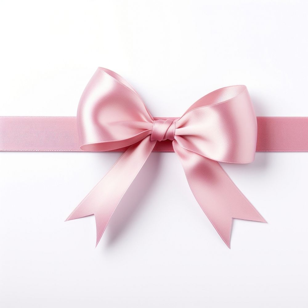 Soft pink gift ribbon and bow with tails horizontal border white background celebration anniversary. AI generated Image by…