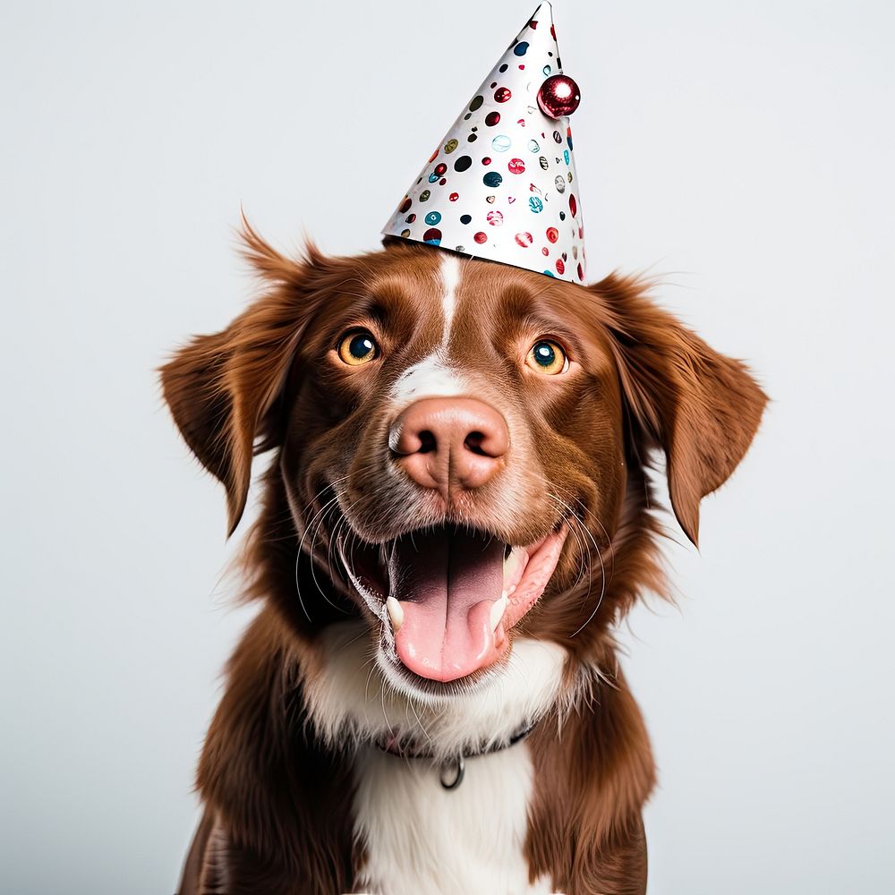 Dog wearing a new year hat portrait mammal animal. AI generated Image by rawpixel.