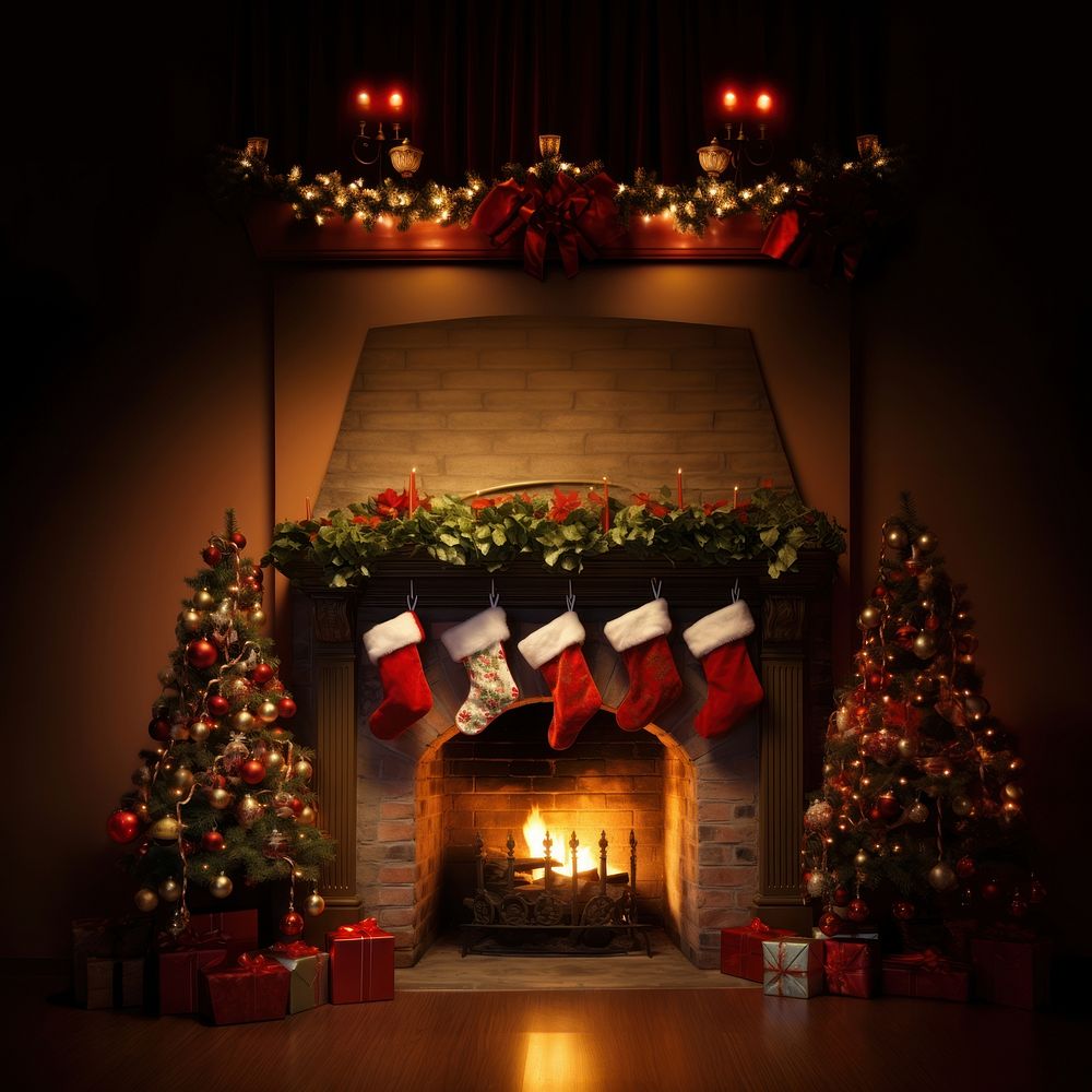 Fireplace christmas celebration hearth. AI generated Image by rawpixel.