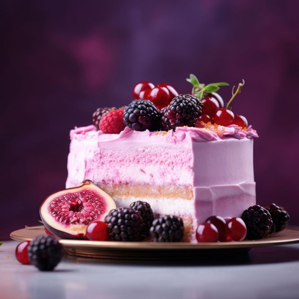 Delicious fruits cake blackberry dessert cream. AI generated Image by rawpixel.
