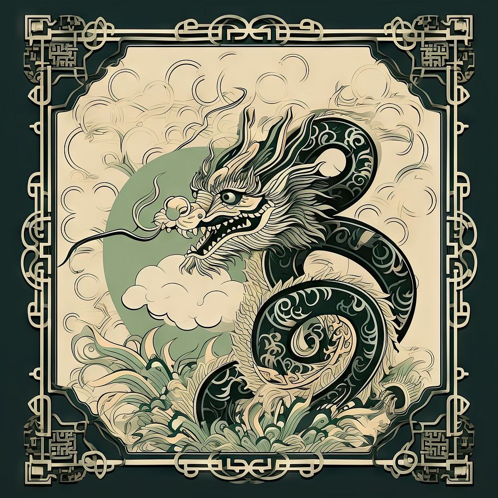 Chinese new year card art pattern dragon. AI generated Image by rawpixel.