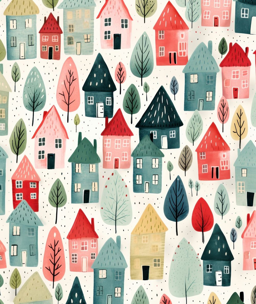 Festive christmas cottages pattern architecture building. AI generated Image by rawpixel.