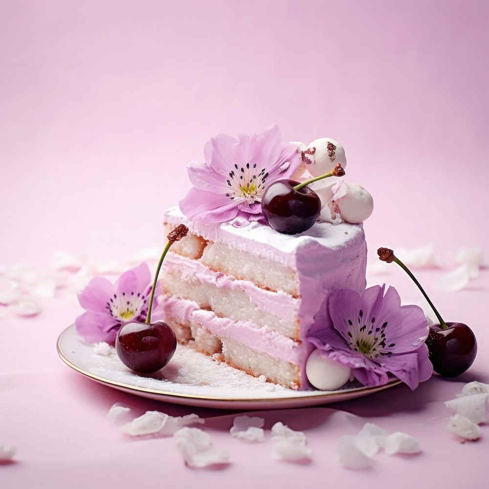 Fruits cake dessert flower cream. AI generated Image by rawpixel.