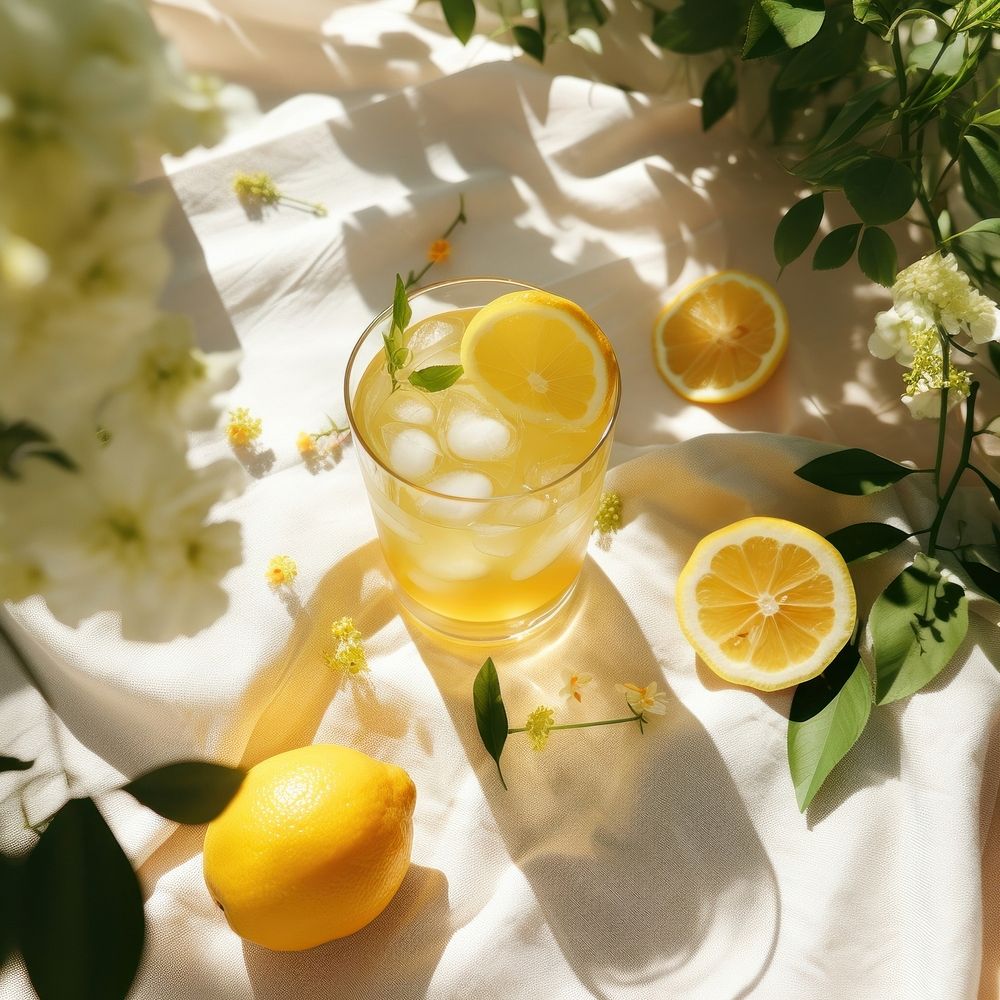 Summer drinks lemonade yellow fruit. AI generated Image by rawpixel.