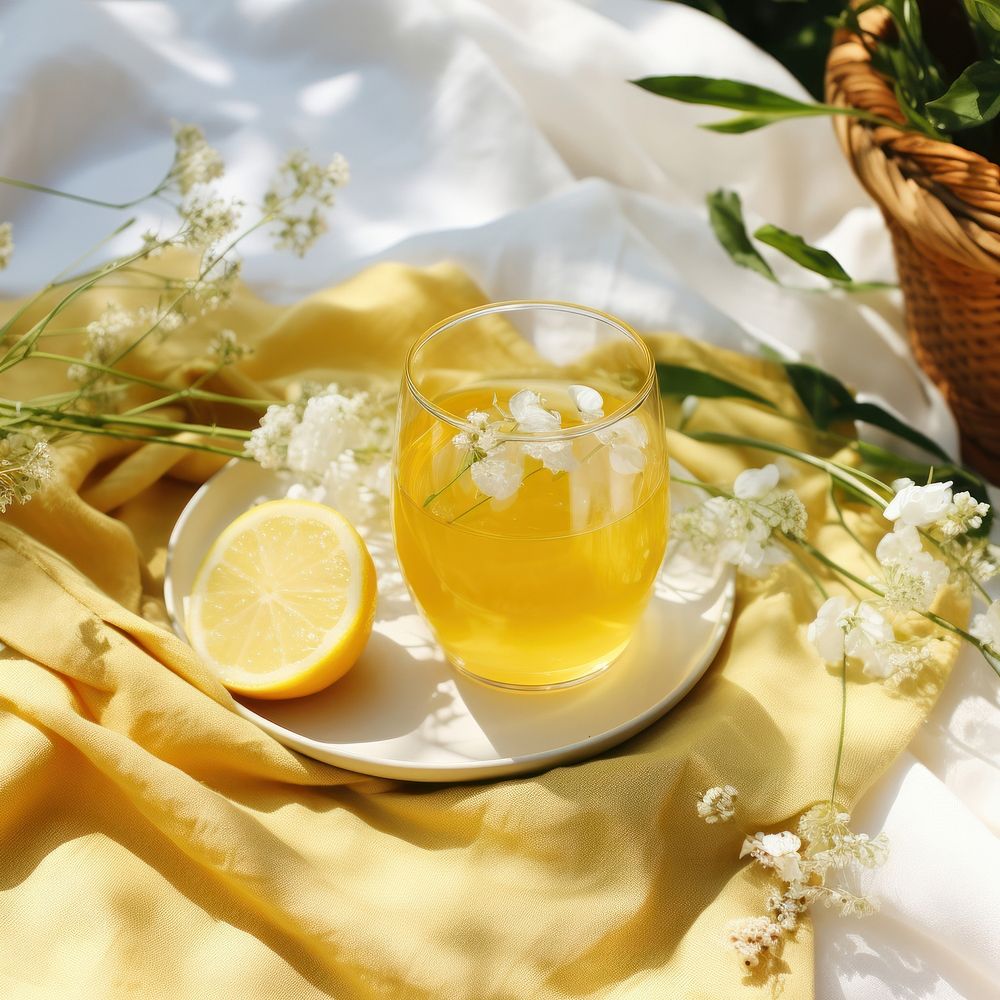 Summer drinks lemonade flower yellow. AI generated Image by rawpixel.