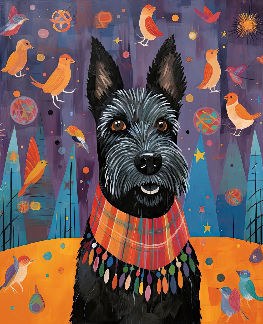 Christmas greeting painting terrier animal. AI generated Image by rawpixel.