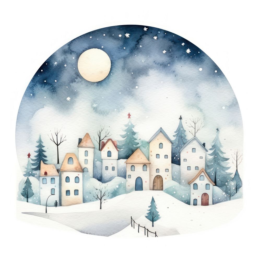 Snow covered little town christmas outdoors architecture. AI generated Image by rawpixel.