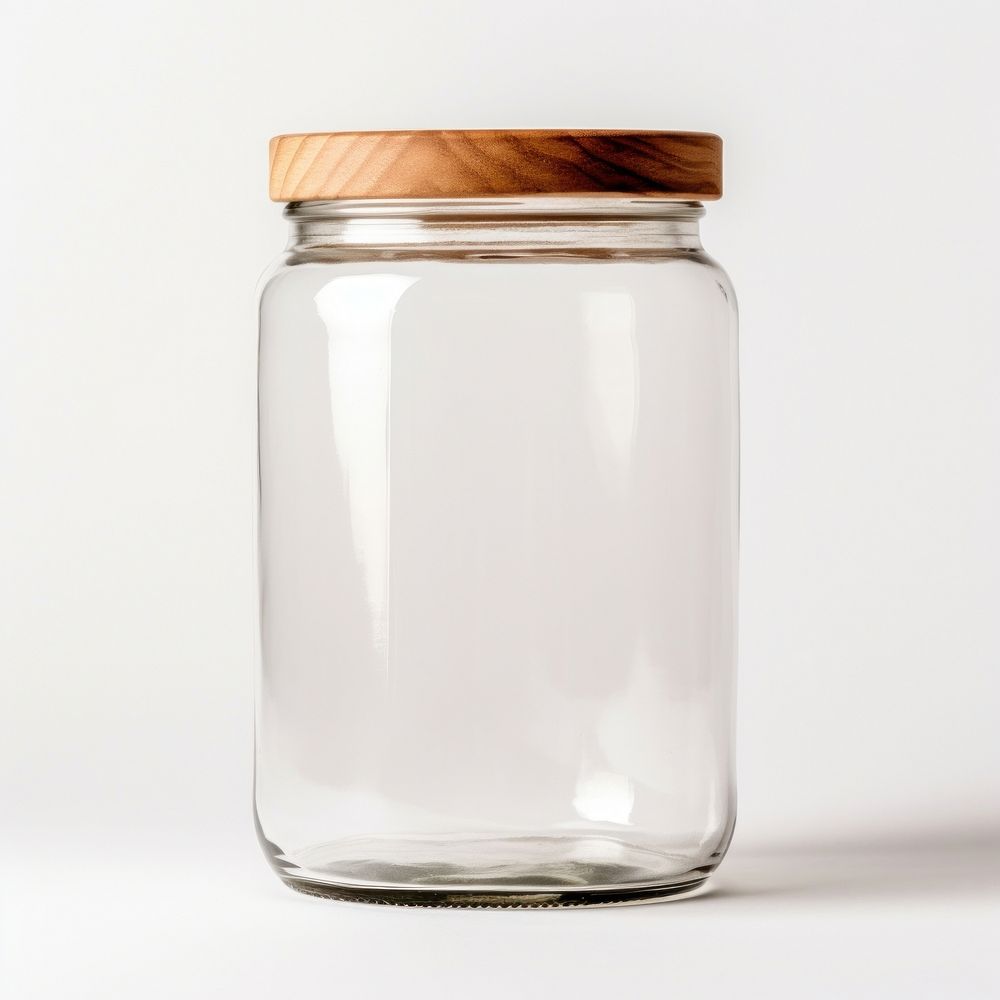Glass mason jar glass wood white background. AI generated Image by rawpixel.