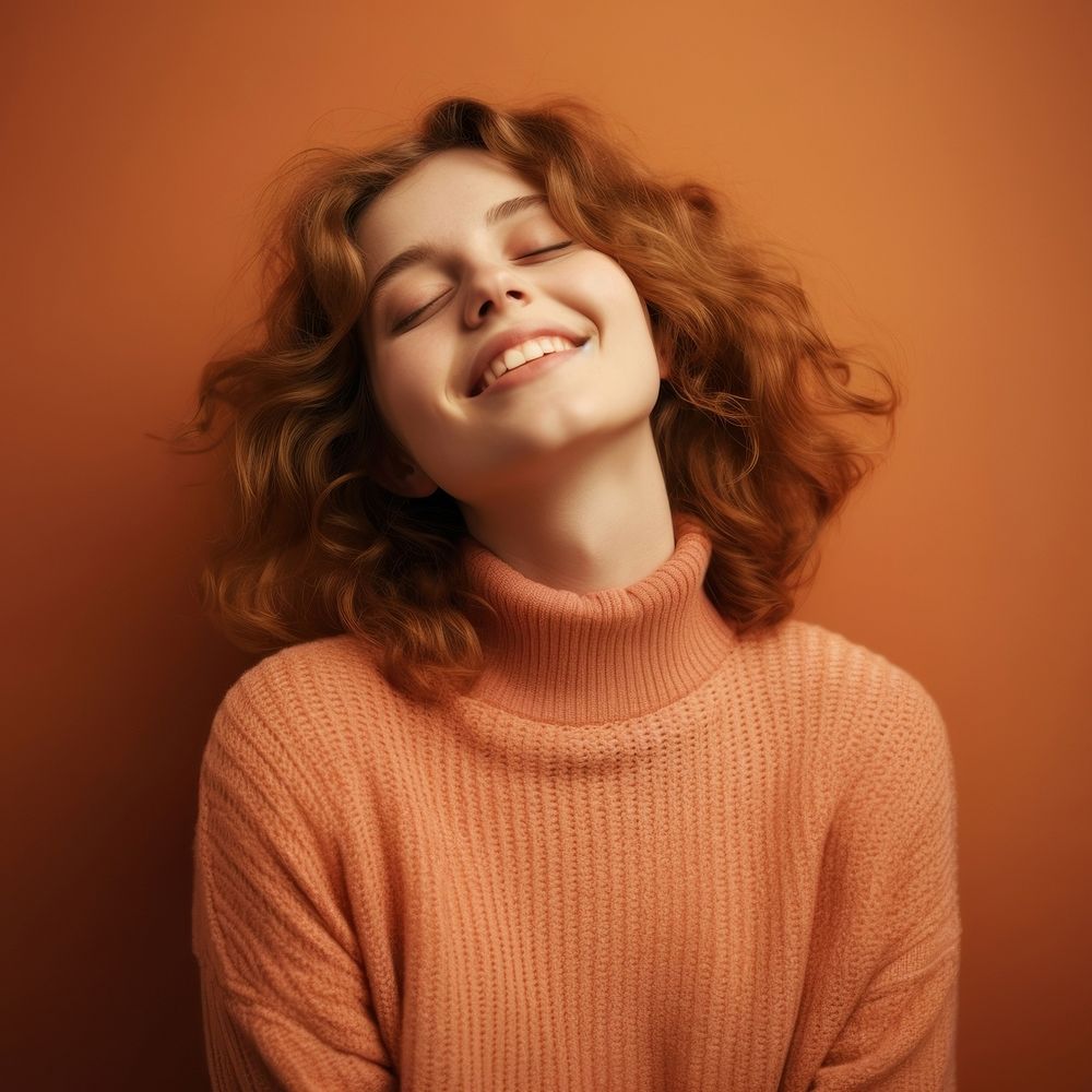 Girl sweater laughing portrait. AI generated Image by rawpixel.