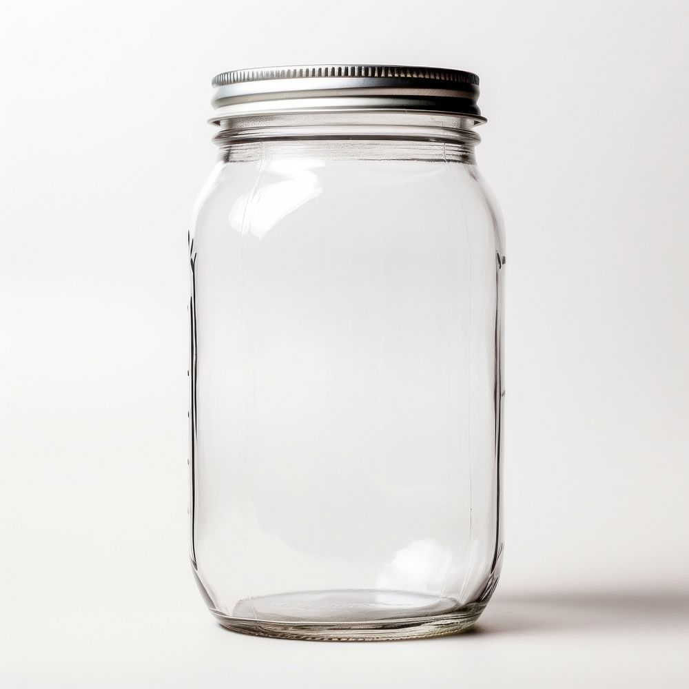 Glass mason jar white background drinkware container. AI generated Image by rawpixel.