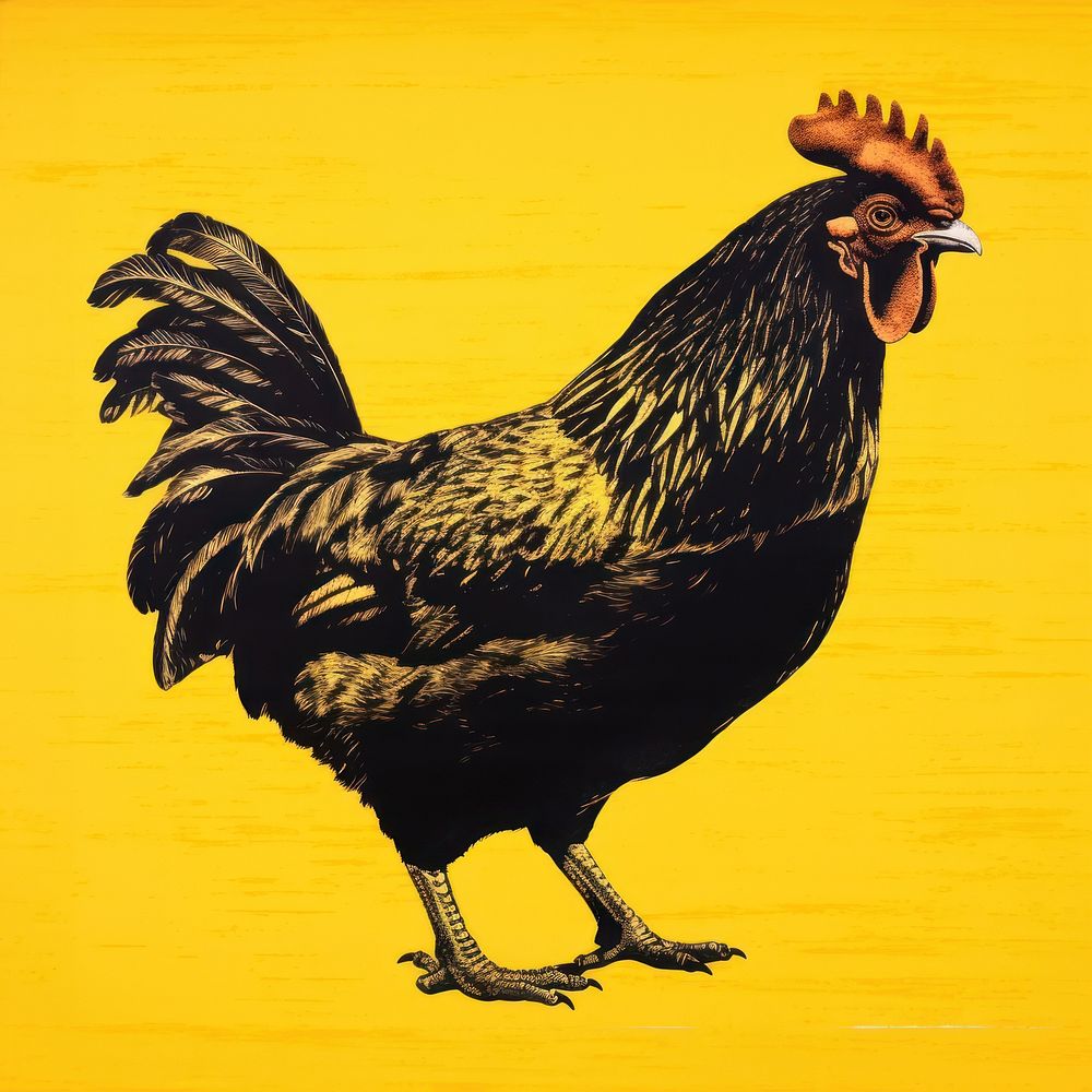 Yellow chicken poultry animal black. AI generated Image by rawpixel.