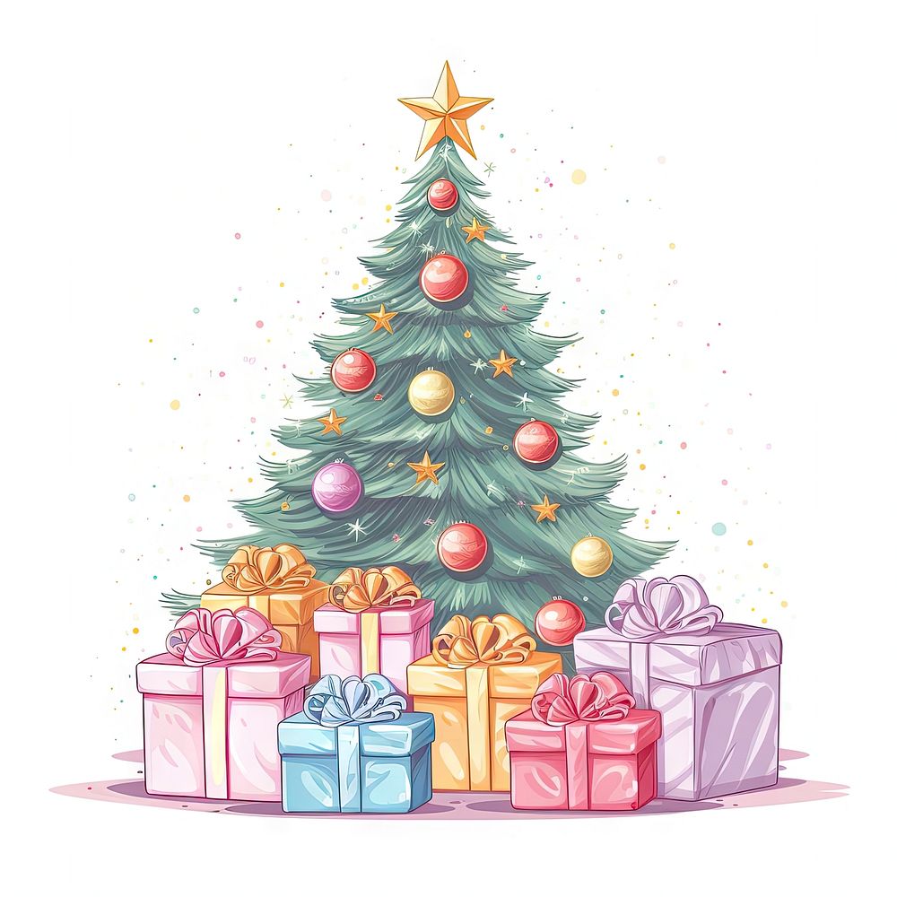 Christmas Tree With Colorful Gift Boxes christmas drawing gift. AI generated Image by rawpixel.