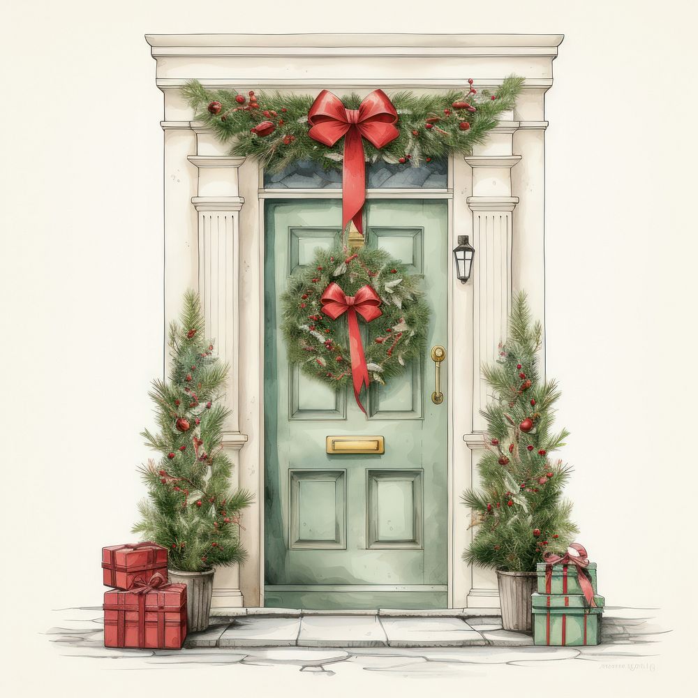 Christmas wreath plant door. AI generated Image by rawpixel.